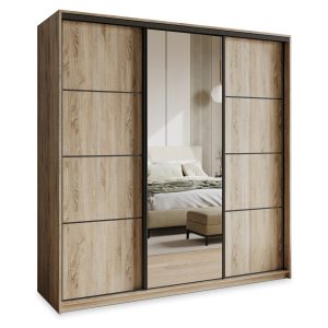 Szafa przesuwna VARO 180 cm z lustrem Dąb sonoma + Czarny 731309 Szafa przesuwna VARO 180 cm z lustrem Dąb sonoma + Czarny 731309