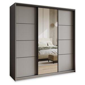Szafa przesuwna VARO 180 cm z lustrem Szara + Czarny 731223 Szafa przesuwna VARO 180 cm z lustrem Szara + Czarny 731223