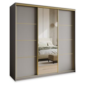 Szafa przesuwna VARO 180 cm z lustrem Szara + Złoty 731274 Szafa przesuwna VARO 180 cm z lustrem Szara + Złoty 731274