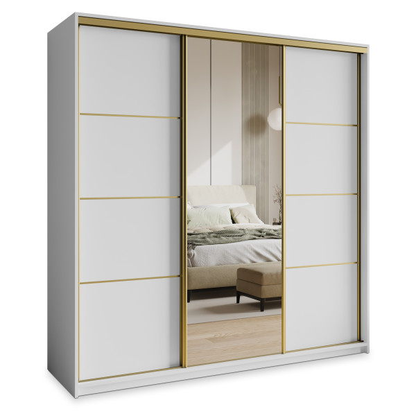 Szafa przesuwna VARO 200 cm z lustrem Biała + Złoty 731307