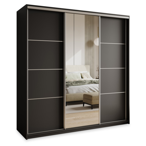 Szafa przesuwna VARO 200 cm z lustrem Czarna + Satyna 731283