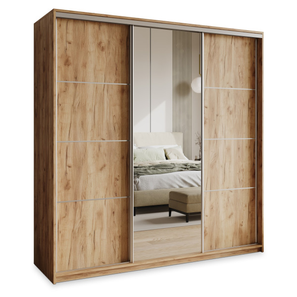 Szafa przesuwna VARO 200 cm z lustrem Dąb craft złoty + Satyna 731185