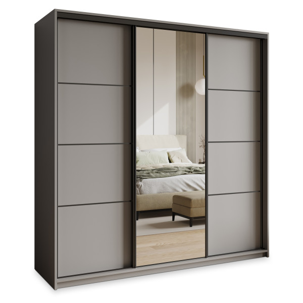 Szafa przesuwna VARO 200 cm z lustrem Szara + Czarny 731298