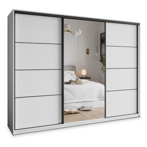 Szafa przesuwna VARO 250 cm z lustrem Biała + Czarny 731203 Szafa przesuwna VARO 250 cm z lustrem Biała + Czarny 731203