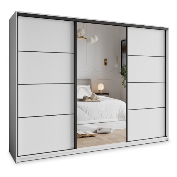 Szafa przesuwna VARO 250 cm z lustrem Biała + Czarny 731203