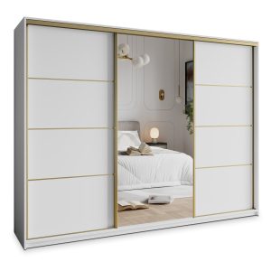 Szafa przesuwna VARO 250 cm z lustrem Biała + Złoty 731271 Szafa przesuwna VARO 250 cm z lustrem Biała + Złoty 731271