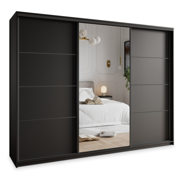Szafa przesuwna VARO 250 cm z lustrem Czarna 731226