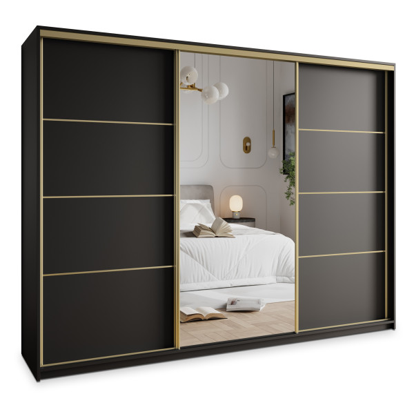 Szafa przesuwna VARO 250 cm z lustrem Czarna + Złoty 731238