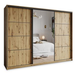 Szafa przesuwna VARO 250 cm z lustrem Dąb artisan + Czarny 731231 Szafa przesuwna VARO 250 cm z lustrem Dąb artisan + Czarny 731231