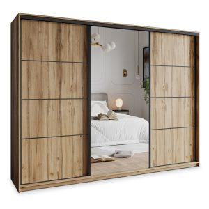 Szafa przesuwna VARO 250 cm z lustrem Dąb wotan + Czarny 731234 Szafa przesuwna VARO 250 cm z lustrem Dąb wotan + Czarny 731234