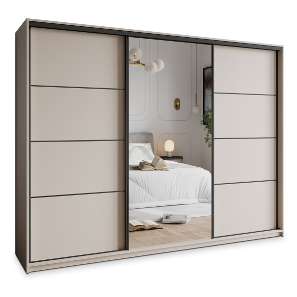 Szafa przesuwna VARO 250 cm z lustrem Kaszmir + Czarny 731237