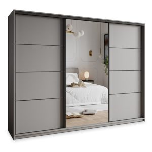 Szafa przesuwna VARO 250 cm z lustrem Szara + Czarny 731247