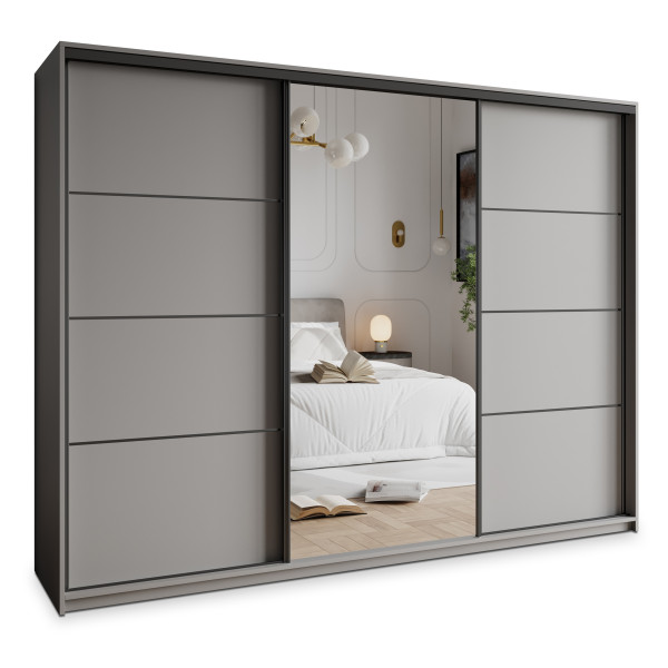 Szafa przesuwna VARO 250 cm z lustrem Szara + Czarny 731247