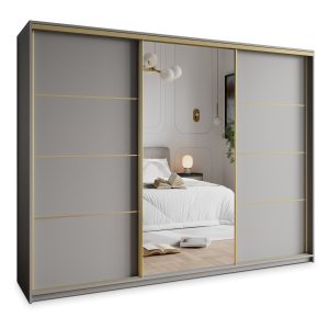 Szafa przesuwna VARO 250 cm z lustrem Szara + Złoty 731227