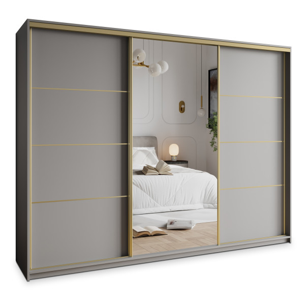Szafa przesuwna VARO 250 cm z lustrem Szara + Złoty 731227