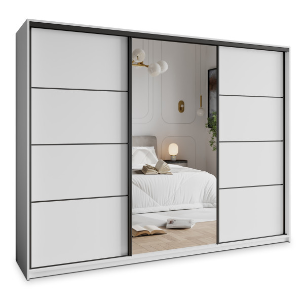 Szafa przesuwna VARO 270 cm z lustrem Biała + Czarny 731194