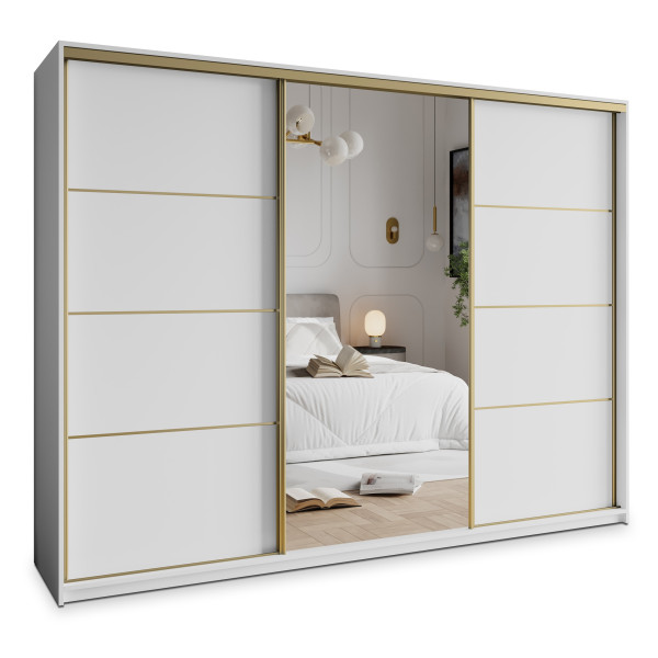 Szafa przesuwna VARO 270 cm z lustrem Biała + Złoty 731269