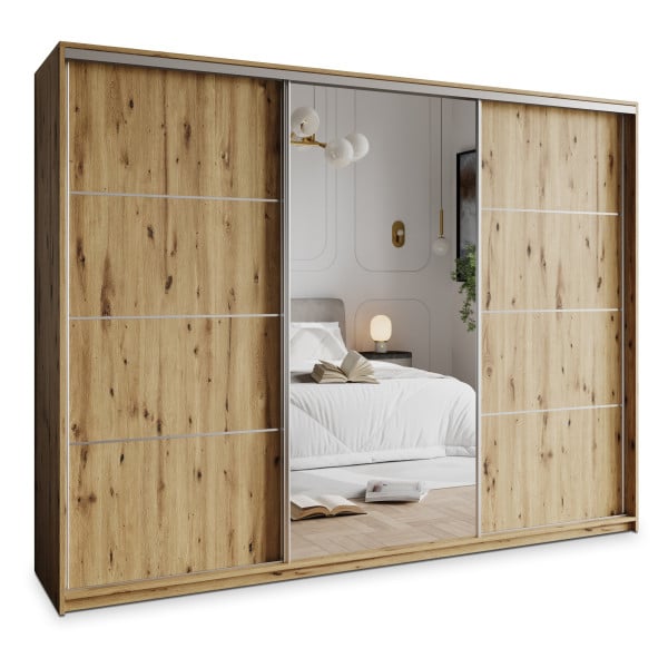 Szafa przesuwna VARO 270 cm z lustrem Dąb artisan + Satyna 731205