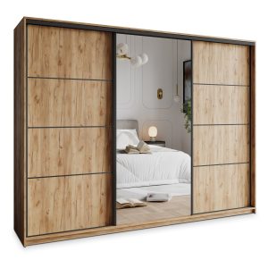Szafa przesuwna VARO 270 cm z lustrem Dąb craft złoty + Czarny 731190 Szafa przesuwna VARO 270 cm z lustrem Dąb craft złoty + Czarny 731190