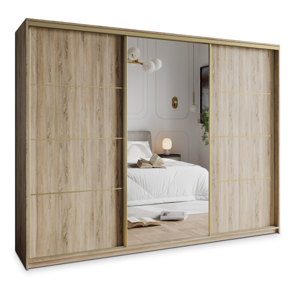 Szafa przesuwna VARO 270 cm z lustrem Dąb sonoma + Złoty 731241