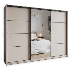 Szafa przesuwna VARO 270 cm z lustrem Kaszmir + Czarny 731288 Szafa przesuwna VARO 270 cm z lustrem Kaszmir + Czarny 731288