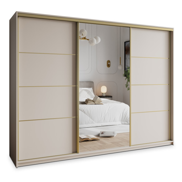 Szafa przesuwna VARO 270 cm z lustrem Kaszmir + Złoty 731183