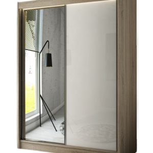 Szafa przesuwna VELIS z lustrem 150-Dąb sonoma+lacobel biały 234298 Szafa przesuwna VELIS z lustrem 150-Dąb sonoma+lacobel biały 234298