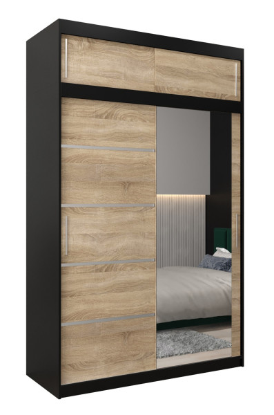 Szafa przesuwna Verona 2 150 czarny + sonoma z nadstawką 97360