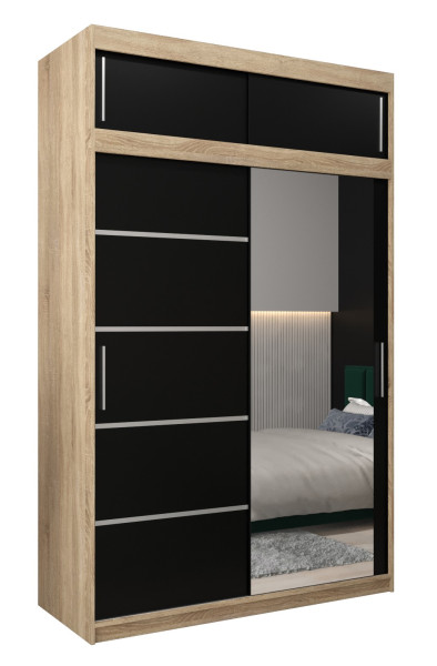 Szafa przesuwna Verona 2 150 sonoma + czarny z nadstawką 97561