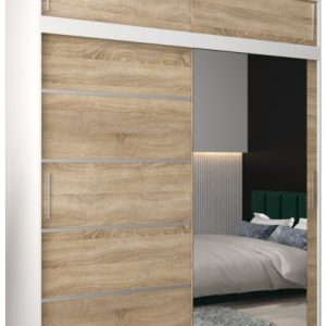 Szafa przesuwna Verona 2 200 biały + sonoma z nadstawką 97419 Szafa przesuwna Verona 2 200 biały + sonoma z nadstawką 97419