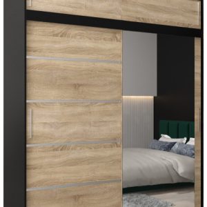 Szafa przesuwna Verona 2 200 czarny + sonoma z nadstawką 97216 Szafa przesuwna Verona 2 200 czarny + sonoma z nadstawką 97216