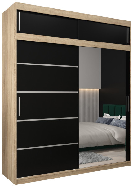 Szafa przesuwna Verona 2 200 sonoma + czarny z nadstawką 97478