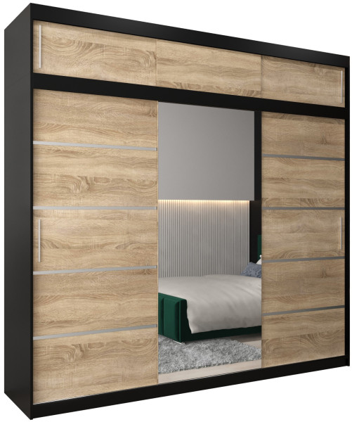 Szafa przesuwna Verona 2 250 czarny + sonoma z nadstawką 97135