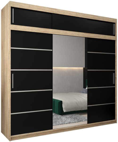 Szafa przesuwna Verona 2 250 sonoma + czarny z nadstawką 96957