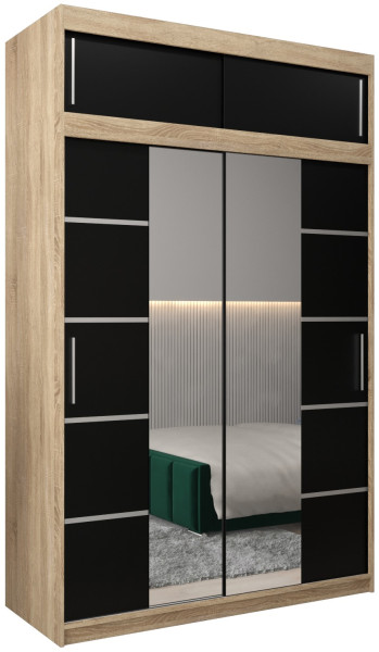 Szafa przesuwna Verona 4 150 sonoma + czarny z nadstawką 97209