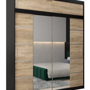 Szafa przesuwna Verona 4 200 czarny + sonoma z nadstawką 97358 Szafa przesuwna Verona 4 200 czarny + sonoma z nadstawką 97358