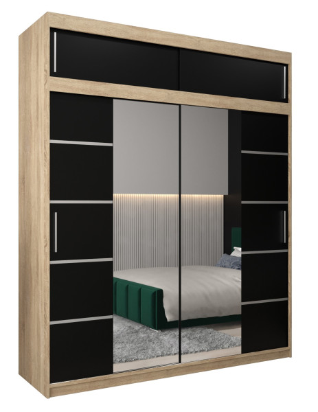 Szafa przesuwna Verona 4 200 sonoma + czarny z nadstawką 97552