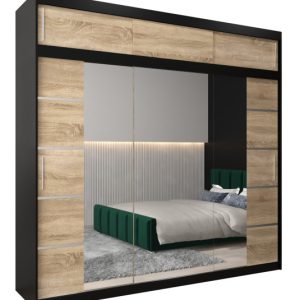 Szafa przesuwna Verona 4 250 czarny + sonoma z nadstawką 97106 Szafa przesuwna Verona 4 250 czarny + sonoma z nadstawką 97106