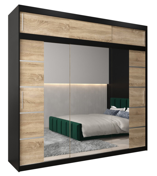 Szafa przesuwna Verona 4 250 czarny + sonoma z nadstawką 97106