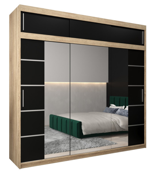 Szafa przesuwna Verona 4 250 sonoma + czarny z nadstawką 97190