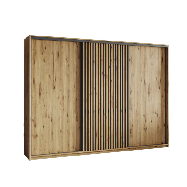 Szafa przesuwna VONTE 250 cm z lamelami Dąb artisan + Czarny 739721