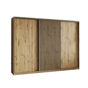 Szafa przesuwna VONTE 270 cm z lamelami Dąb artisan + Czarny 739717 Szafa przesuwna VONTE 270 cm z lamelami Dąb artisan + Czarny 739717