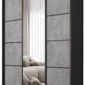 Szafa przesuwna z lustrem 150 cm BEST Beton + Czarny 224941 Szafa przesuwna z lustrem 150 cm BEST Beton + Czarny 224941