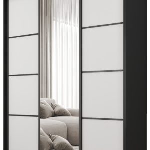 Szafa przesuwna z lustrem 150 cm BEST Biały + Czarny 224898 Szafa przesuwna z lustrem 150 cm BEST Biały + Czarny 224898