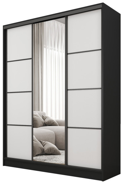 Szafa przesuwna z lustrem 150 cm BEST Biały + Czarny 224898