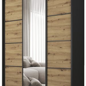 Szafa przesuwna z lustrem 150 cm BEST Dąb Artisan + Czarny 224917