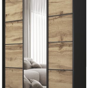 Szafa przesuwna z lustrem 150 cm BEST Dąb wotan + Czarny 224932