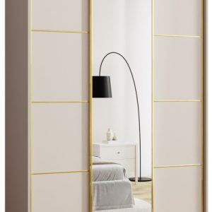 Szafa przesuwna z lustrem 150 cm GOLD NEW beżowa szafa do sypialni 671389