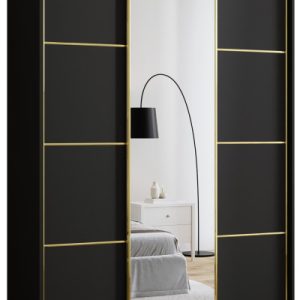 Szafa przesuwna z lustrem 150 cm GOLD NEW czarna szafa do sypialni 674942