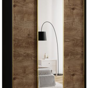 Szafa przesuwna z lustrem 150 cm GOLD NEW szafa do sypialni z szufladami 671310 Szafa przesuwna z lustrem 150 cm GOLD NEW szafa do sypialni z szufladami 671310